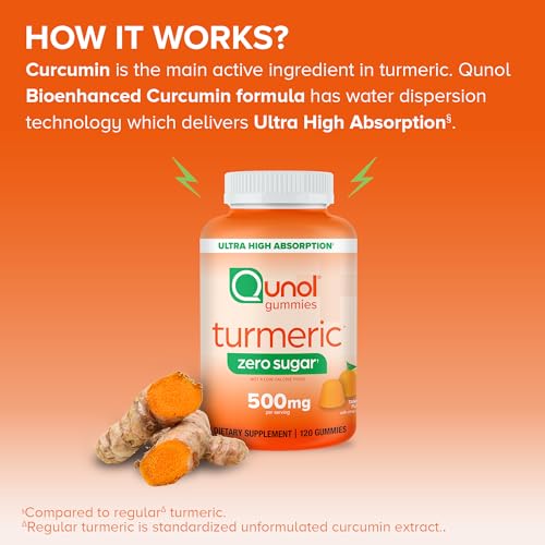 Qunol Zero Sugar Turmeric Gummies, Gummy with 500mg Turmeric Curcumin, Joint Supp Qunol