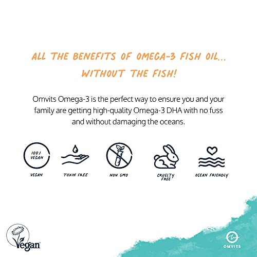 Omvits Vegan Omega 3 DHA from Algae Oil 1000mg - 60 Softgel Capsules with Vitamin E Omvits