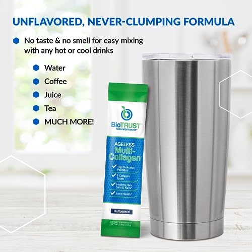 BioTrust Ageless Multi Collagen Peptides Powder – Types I, II, III, V, X – Unflavored Collagen BioTrust