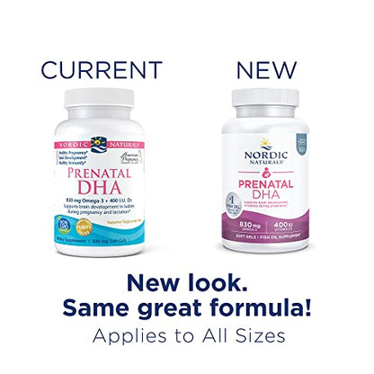 Nordic Naturals Prenatal DHA, Unflavored - 180 Soft Gels - 830 mg Omega-3 + 400 IU Vitamin D3