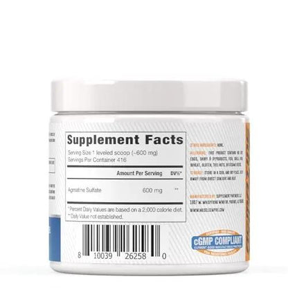 Muscle Empire Agmatine Sulfate Powder - Enhanced Nitric Oxide Production & Lean Muscle Growth Support - 250 Grams