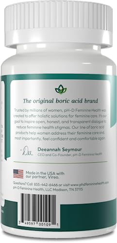 pH-D Feminine Health - 600 mg Boric Acid Suppositories - Woman Owned - for Vaginal Odor Use - 12 Count pH-D Feminine Health Support