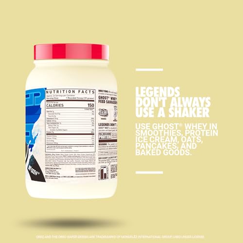 GHOST Whey Protein Powder, Oreo - 2LB Tub, 25G of Protein - Cookies & Cream Flavored GHOST