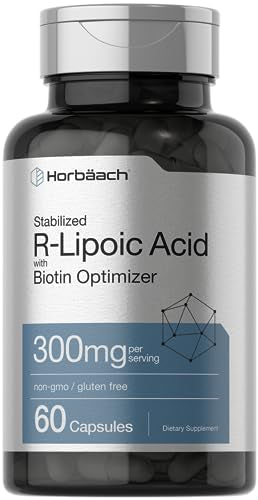 Stabilized R-Lipoic Acid 300mg | 60 Capsules | with Biotin Optimizer | Non-GMO, Gluten 