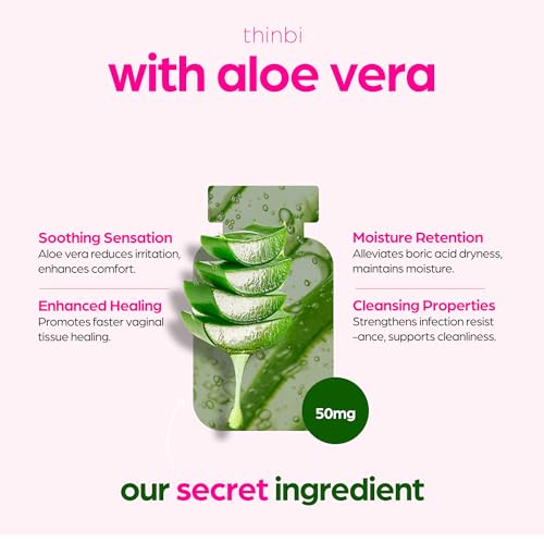 Thinbi Boric Acid Suppositories for Women w/Aloe Vera - BV Treatment & PH Balance Artnaturals