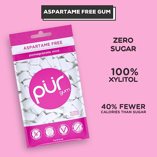 PUR Gum | Aspartame Free Chewing Gum | 100% Xylitol | Natural Pomegranate PUR