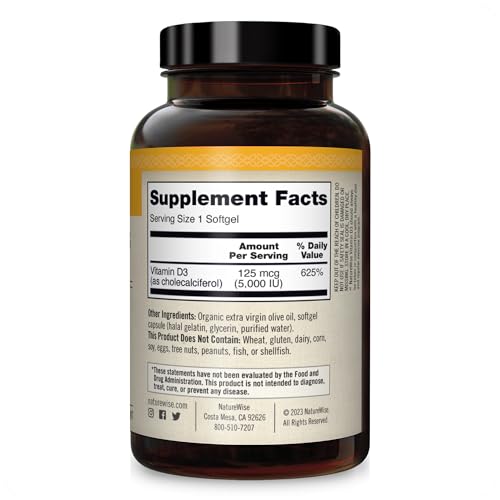 NatureWise Vitamin D3 5000iu (125 mcg) Healthy Muscle Function, and Immune Support NatureWise