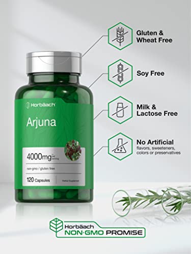Arjuna Capsules 4000mg | 120 Count | Non-GMO, Gluten Free | from Arjuna Bark Herb Horbäach