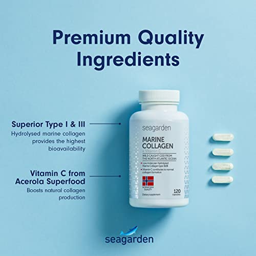 Seagarden Marine Collagen Capsules + Vitamin C | Collagen Peptides (Type I & III) SEAGARDEN