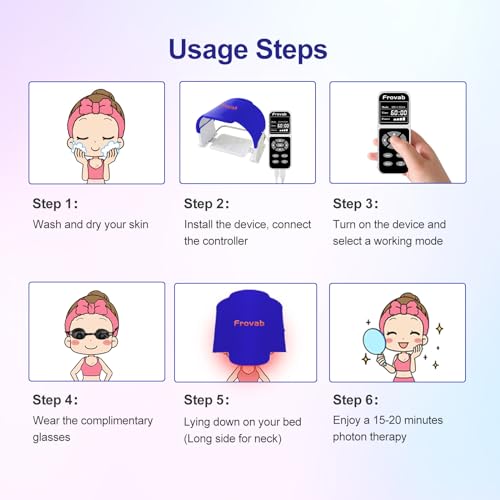Frovab 7 in 1 Colors LED Light Therapy Mask, Red & Blue Face Mask Light Therapy, Portable & Flexiable Frovab