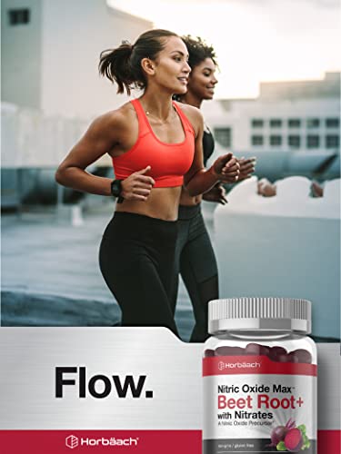 Nitric Oxide Beet Root Gummies | 60 Count | with Nitrates | Natural Strawberry Flavor Horbäach