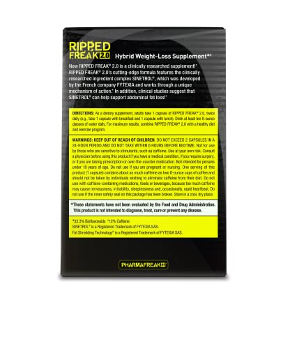 Pharmafreak Ripped Freak 2.0 - Hybrid Weight Loss Supplement - USA - 60ct (Bottle Only) Pharmafreak