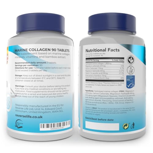 Reverse Life Powerful Marine Collagen Tablets 1800mg with Vitamin C & Vitamin D3 + Magnesium Reverse Life