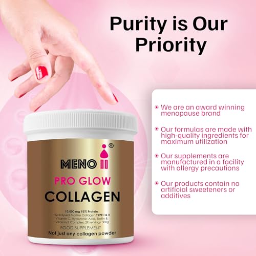 Meno II PRO Glow Marine Collagen Powder 10,000mg - High-Potency Supplements for Women Skin Hydration Meno II
