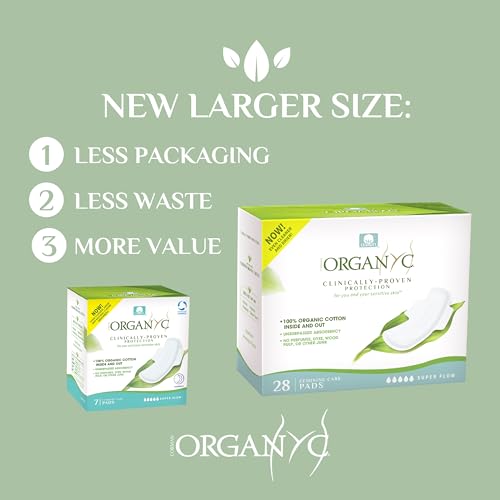 Organyc New and Improved 100% Certified Organic Cotton Overnight Feminine Pads Organyc