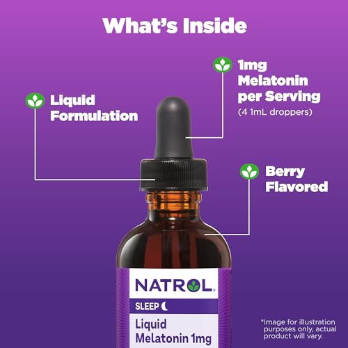 Natrol Liquid Melatonin 1mg, Berry-Flavored Dietary Supplement for Restful Sleep, 2 Fl Oz Natrol