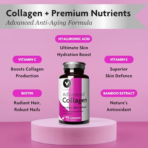Premium Collagen Supplements for Women - High Strength Marine Collagen with Hyaluronic Acid, Biotin, Vitamin C & E V Vitamini