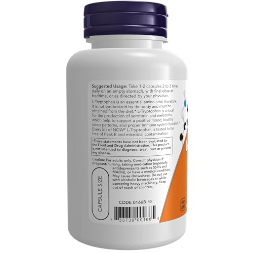 NOW Supplements, L-Tryptophan 500 mg, Encourages Positive Mood*, Supports Relaxation NOW