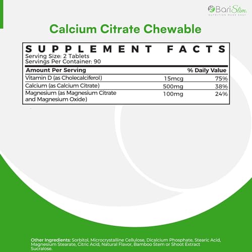BariSlim Bariatric Calcium Citrate with Magnesium and Vitamin D Tabs - 500 mg of Calcium BariSlim