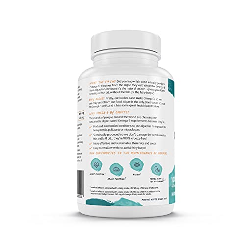 Omvits Vegan Omega 3 DHA from Algae Oil 1000mg - 60 Softgel Capsules with Vitamin E Omvits