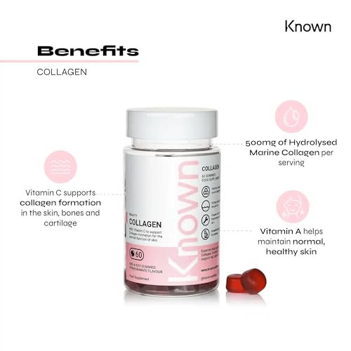 Marine Collagen Gummies by Known Nutrition with Vitamin C | 60 One-a-Day 500mg Hydrolysed Marine Collagen Gummies Known