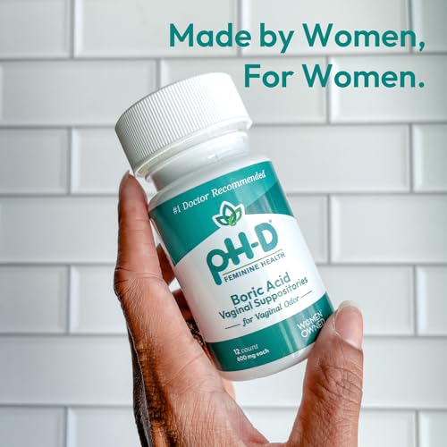 pH-D Feminine Health - 600 mg Boric Acid Suppositories - Woman Owned - for Vaginal Odor Use - 12 Count pH-D Feminine Health Support