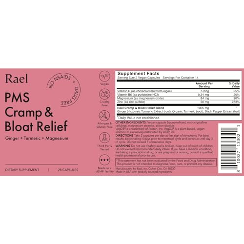 Rael Bundle - PMS Supplement for Women (28 Capsules) & Herbal Heating Patches (Large, 8 Count) Rael