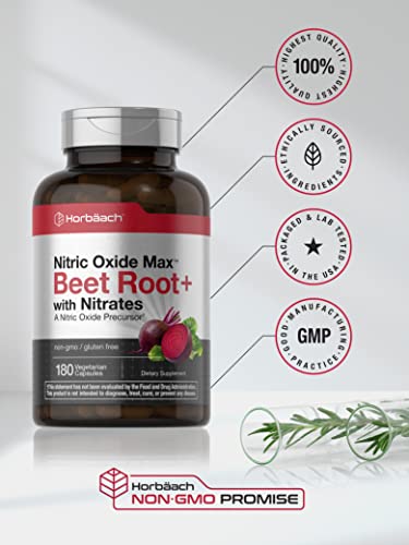 Nitric Oxide Beet Root Capsules | with Nitrates | 180 Count | Nitric Oxide Precursor | Vegetarian Horbäach