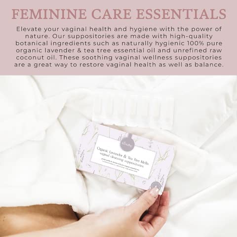 Femallay Lavender and Tea Tree Oil Vaginal Cleansing Suppositories for Hygiene, 100% Natural Melts Femallay