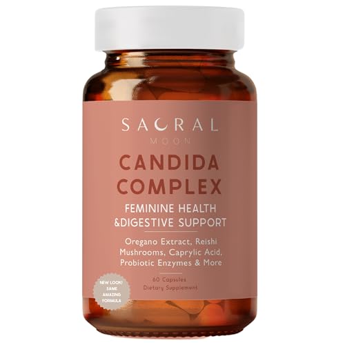 SACRALMOON Candida Cleanse - 8 Cleansing Ingredients for Digestive Support and Feminine Care - Oregano, Caprylic, Probiotics, Reishi Mushroom, Aloe, Black Walnut. Vaginal PH Balance