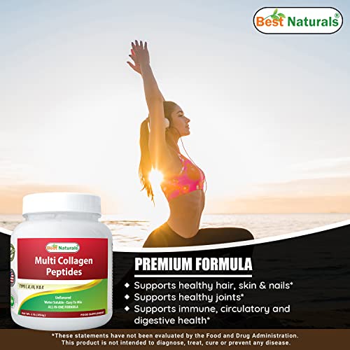Best Naturals Multiple Collagen Peptides Protein Type I, II III, V & X Collagen unflavored 1 Pound Best Naturals