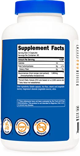 Nutricost Glucomannan 1,800mg Per Serving, 180 Capsules - Natural Fiber Source Nutricost