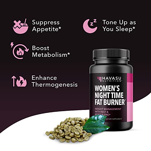 HAVASU NUTRITION Night Time Fat Burner Weight Loss Pills for Women | Appetite Suppressant for Weight Loss (+ Vitamin D, 60 Count)
