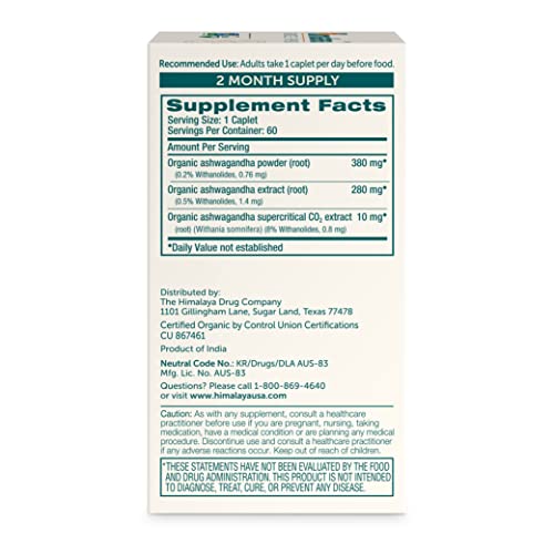 Himalaya Organic Ashwagandha, 60 Day Supply, Herbal Supplement for Stress Relief Himalaya