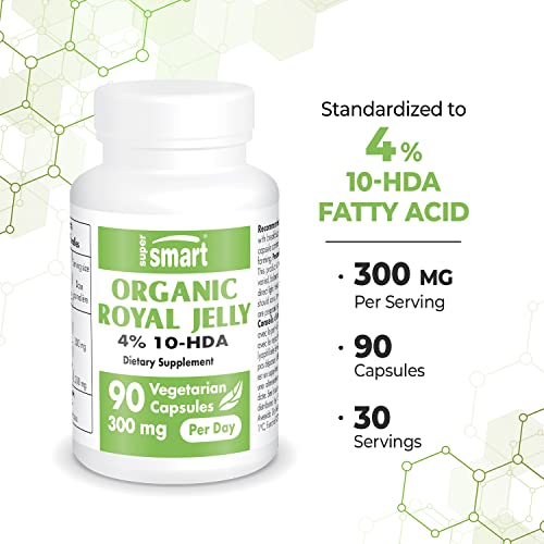 Supersmart - Organic Royal Jelly 300mg per Day (High Strength 4% 10-HDA) - Freeze Supersmart
