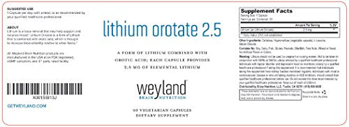 Lithium Orotate 2.5mg (1 Bottle), 60 Vegetarian Capsules, Lithium Supple