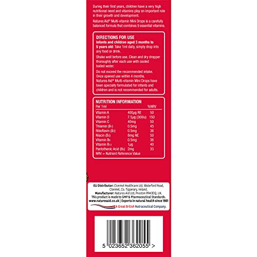 Natures Aid Mini Drops Multi-vitamin for Infants and Children, Sugar Free, 50 ml Natures Aid