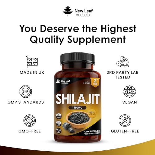 Shilajit Capsules 1400mg 60% Fulvic Acid Pure Shilajit - High Strength Himilayan Shilajit NEW LEAF PRODUCTS