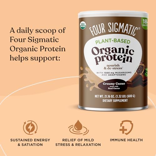 Four Sigmatic Organic Plant-Based Protein Powder Creamy Cacao Protein with Lion’s Mane Four Sigmatic