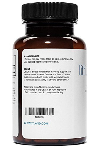Lithium Orotate 2.5mg (1 Bottle), 60 Vegetarian Capsules, Lithium Supple