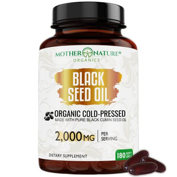 Organic Black Seed Oil Capsules - 3 Month Supply - 180 Count (2000mg Per Serving) 
