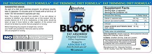 Absolute Nutrition FBlock Xtra Fat Absorber, Diet Formula, 90 Capsules