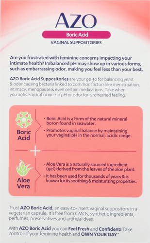 AZO Boric Acid Vaginal Suppositories, Helps Support Odor Control and Balance Vaginal PH AZO