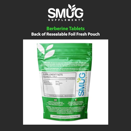 SMUG Supplements Berberine Tablets - 100 High Strength 1000mg Pills - Can Promote SMUG Supplements