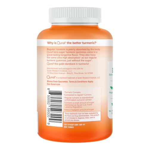 Qunol Zero Sugar Turmeric Gummies, Gummy with 500mg Turmeric Curcumin, Joint Supp Qunol