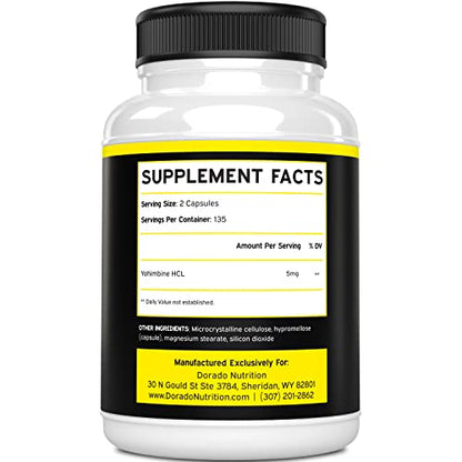 Yohimbine HCL 5mg For Men and Women (270 Capsules) - More Potent Than Yohimbe