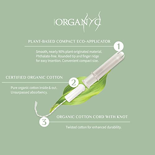 Organyc 100% Certified Organic Cotton Tampons, Plant-Based Eco-Applicator, Regular Flow, 16 Count Organyc
