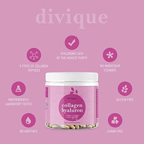 Collagen Capsules Divique Collagen Hyaluron 1500mg Collagen Peptides Type 1, 2, 3, 5, 10 Divique