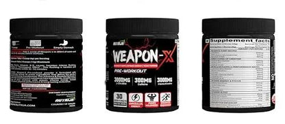 NutriJa Weapon-X Pre-Workout Powder with 21 Active Ingredients - 3 Best forms of Creatine, AAKG, Beta-Alanine, Caffeinated | Pumps, Viens Popping, Energy, Focus & Strength (30 Servings (Tangy Orange))