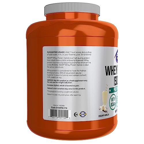 NOW Sports Nutrition, Whey Protein Isolate, 25 g With BCAAs, Creamy Vanilla Powder NOW